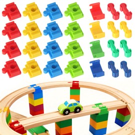 Adattatori per binari in legno, 28 pezzi, connettori per treni in legno, connettori per binari in plastica, accessori giocattolo per bambini dai 3 ai 7 anni