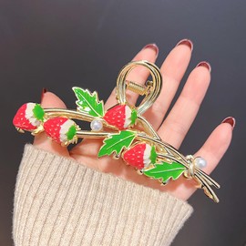 Large Strawberry Hair Claw Clip Cute Hair Jaw Clip Metal Fruit Hair Claw Clip Strong Hold Hair Clamp Fruit Themed Hair Accessories for Women Girls