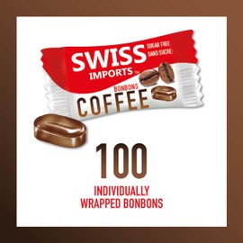 Swiss Imports Sugar Free Bonbons Hard Candy Drops, Coffee, 100 Individually Wrapped Pieces, 250g/8.8oz