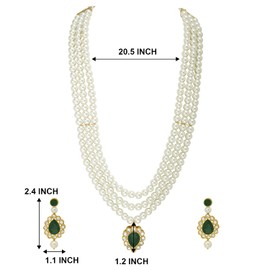 Aheli Faux Pearl Long Multi Layered Necklace with Pendant Earrings Set Indian Traditional Wedding Jewelry Gift for Women Green