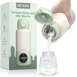 HEYAXA Portable Bottle Warmer for Travel, 15oz Capacity Baby Bottle Warmer with Fast Heating, 12000mAh Battery & Fast Charger, Pasteurization for Hygiene, Precise Temp Control, Leak-Proof (Green)