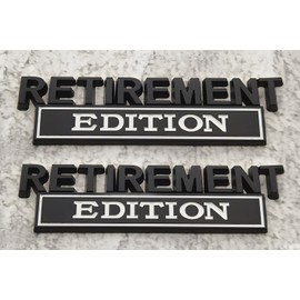 Pair Set Retirement Edition Badge 3D Emblem Fit for Car Truck SUV Side Rear Front Hood Trunk Door Decal Sticker (Black White)