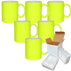 TWISTED ENVY 6 PACK 11OZ Sublimation Mug Ceramic Mugs YELLOW Fluorescent/Neon Mug with Foam Supports Cardboard Boxes
