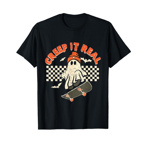 Creep It Real Skateboarding Retro Halloween Ghost Costume T-Shirt