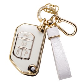 CACARLIKE for Jeep Key Fob Cover Keychain, Car Key Fob Case Compatible with 2018 2019 2020 2021 2022 Jeep Wrangler Gladiator JL JLU Rubicon Smart Protector