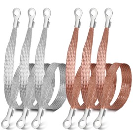6Pcs Universal Automotive Ground Strap,12" x 1/2" Professional Vehicle Grounding Strap Cable, Braided Tinned Copper Engine Ground Strap Kit Ground Cable Wire with 5/16" Rings Terminal for Most Cars