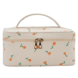 Jiliyote Toiletry Bag Women's Cord Cosmetic Bag Women's Toiletry Bag Cord Bag Cosmetic Bag Women's Corduroy Makeup Bag Cosmetic Bag for Travel Girls Women, Beige-cherry, Cosmetic bag