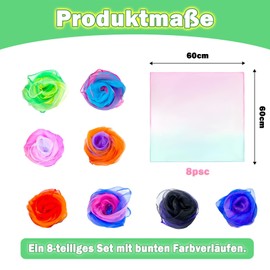 KAOTPO Set of 8 square juggling cloths, colourful, gradually discolouring chiffon cloths in size 60 x 60 cm as dance veil, silk scarves baby, special silk scarves for dance