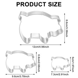 Pig Cookie Cutter Set Size 3.26" 2.55" 1.96" Pig Shaped Cookie Cutter Cute Piggy Farm Animal Cookie Cutters Stainless Steel Cookie Cutter Dishwasher Safe Animal Fondant Cookie Cutters For Baking