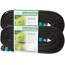 LINEX Flat Soaker Hose 100 ft for Garden Beds, 1/2'' x 50 ft 2 Pack Drip Irrigation Hoses Save Water 80% Heavy Duty for Vegetable