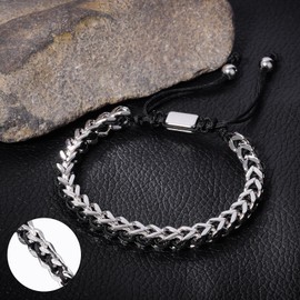 CARITATE Cuban Chain Bracelet for Men - Stainless Steel Silver Cuban Link Bracelets for Mens Adjustable Rope Man Bracelet Non Tarnish Waterproof Bracelets for Men jewelry Wrist Chain