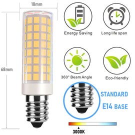 VOKWAK E14 LED Bulb E14 European Base Bulb E14 Cooker Hood Bulb E14 Chandelier Light Bulb 120V Replace Salt lamp,Home Lighting, Kitchens Lighting 8W(80W Halogen Equivalent) 4-Pack(Warm White 3000K)