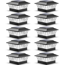 SIEDiNLAR Solar Post Lights Outdoor 12 LEDs 4 Modes Post Cap Light for 4x4 5x5 6x6 Wooden Vinyl Fence Deck Posts Patio Garden Decor, Warm/Cool White Dynamic Lighting (10 Pack, Black)