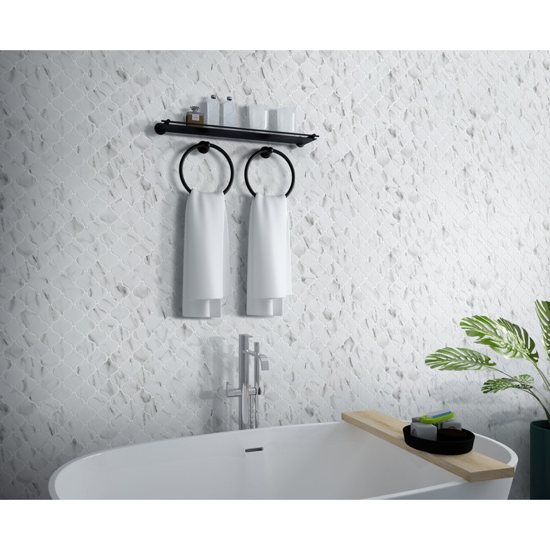 Recycled Glass Mosaic Tile: Arabesque Lantern Pattern, Carrara Marble Look,