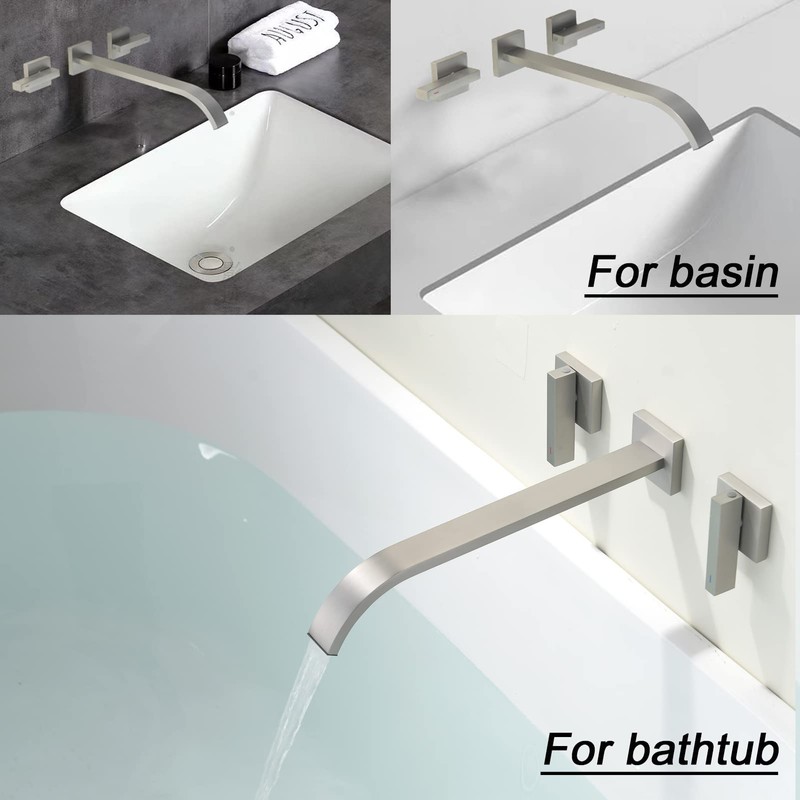 BEIYI Wall Mount Tub Filler, Brushed Nickel Wall Mounted Bathtub