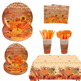 182pcs Fall Paper Plates and Napkins Set,Watercolor Fall Party Supplies Disposable Dinnerware for Autumn Leaves Thanksgiving Party Decorations,Serve 30 Guests
