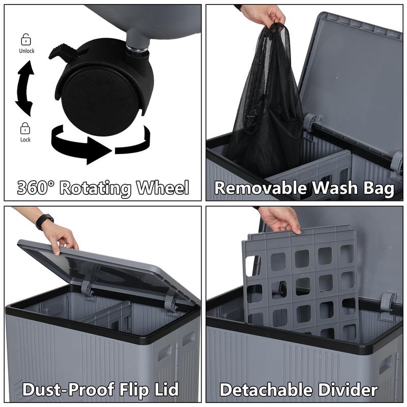 Morcte 120 L Double Collapsible Laundry Hamper with Lid and