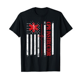 CPR Instructor American Flag EMS First Aid AED Certified CPR T-Shirt