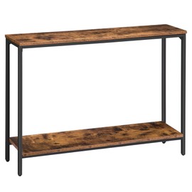 HOOBRO Console Table, 47.2" Narrow Entryway Table, Sofa Table with Shelf, Entrance Table for Living Room, Hallway, Foyer, Corridor, Office, Metal Frame, Rustic Brown and Black BF20XG01G1