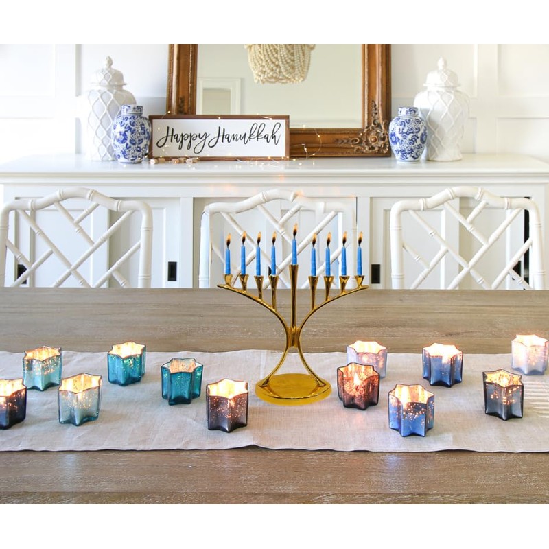 Aluminium Hanukkah Menorah, 9 Polished Branches Chanukah Menorah, Curved Design