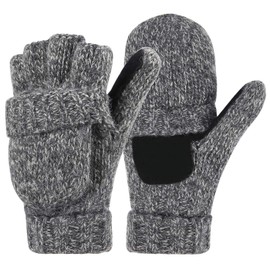 Variety To Go Winter Knitted Fingerless Gloves Convertible Wool Mittens Warm Glove Women & Men (Gray)