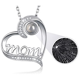 Sterling Silver Fine Jewelry for Mom Wife Mother I Love You Necklace 100 Languages Birthday Gifts for Women Love Heart Pendant Jewelry