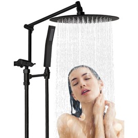 iFealClear All Metal Round Shower Head, 10” High Pressure Rainfall Shower Head with Handheld, 16 Inch Adjustable Extension Arm, Handheld Spray Combo with 2 Shower Holders, 70” Hose, Oil Rubbed Bronze