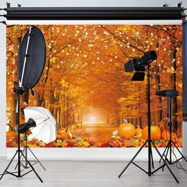 Fluzimir 7x5FT Polyester Fall Autumn Photo Backdrop for Photography Autumn Forest Scenery Maple Leaves Pumpkins Background Fall Thanksgiving Day Friendsgiving Party Decorations Fabric