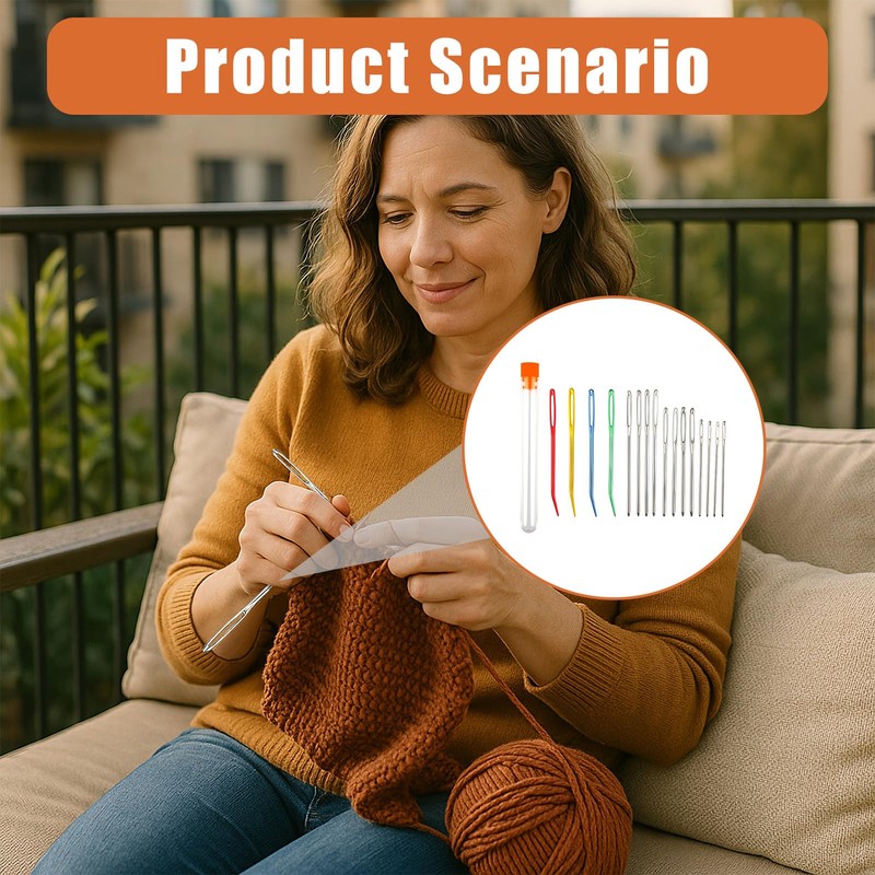 16 Piece Sewing Needles Set - 3 Sizes Darning Needle,