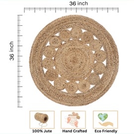 India Artistic Boho Area Rug - Hand-Woven Rug Reversible are Rug - Jute Chic Bohemian Style Rug for Living Room, Bedroom, Dining Area (Size- 3 * 3 Feet)
