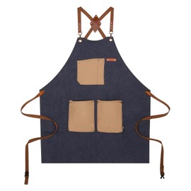 Two-tone work apron - heavyweight cotton canvas with multiple pockets | Duraflex® quick-adjust buckle | All-day comfort for chefs, gardeners, bartenders, woodworkers (Black-gray body + Beige pocket)