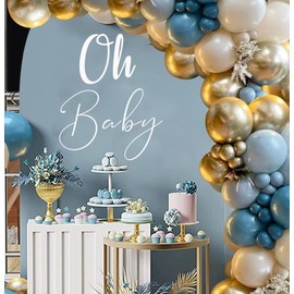 Baby in Bloom Baby Shower Party Decorations Decal Sign for Backdrop Gold Large Neutral Gender Reveal Decor, Pregnancy Wall Decoration Decor (White-Oh)