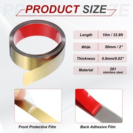 MECCANIXITY Gold Trim Peel and Stick, Self Adhesive Mirror Trim Border 32.8ft x 2" Stainless Steel Brushed Finish Molding Tape Strips for Mirror Frame Wall Cabinet Tile Edge Molding
