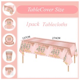 137*274cm Rose Gold 40th Birthday Table Cloth 40th Party Table Decorations,40th Birthday Tablecover Rose Gold Plastic Disposable Waterproof Table cover for Women Her Birthday Party Decorations