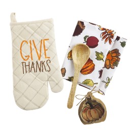 Mud Pie Thanksgiving Oven Mitt and Towel Set, Give Thanks, 7"x12"