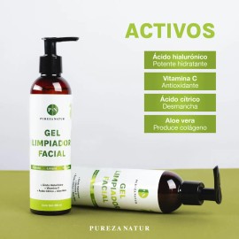 Pureza Natur Gel Limpiador Facial Con Acido Hialuronico, Aloe Vera Y Vitamina C | Jabon Dermolimpiador (cleansing) Para Todo Tipo De Piel 250ml