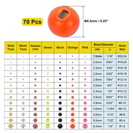 PATIKIL Fly Tying Tungsten Beads, 70 Pcs 6.4mm / 0.25 Inch Tungsten Slotted Bead Round Ball for Fly Tying Jig Hooks Fishing Materials, Orange