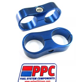 Performance Plumbing Components POLISHED BLUE ALUMINUM BILLET DUAL HOSE SEPARATOR 1 inch i.d. 2 PER PK