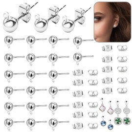 Oneroomone Set of 20 Earrings Making Your Own Set, Earrings Crafts, 22 Pieces Earring Closure Stud Earrings Earring Stopper, Stud Earrings Silver 925 for DIY Earrings Jewellery Making