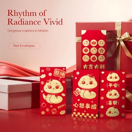 ThxToms 36pcs Red Envelopes Chinese New Year,Money Envelopes for Cash Red Chinese Envelopes for Money 2025 Snake Lunar New Year, 6 Designs, Cute Cartoon Snake, L
