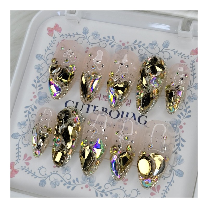 Gold Full Stone Gra Handmade Nail Tip Pedi Tip -