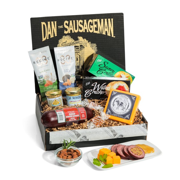Dan the Sausageman's Yukon Day Gift Basket- Featuring Naturally Smoked Summer Sausages, Fresh Wisconsin Cheeses, and Specialty Sweet Hot Mustard