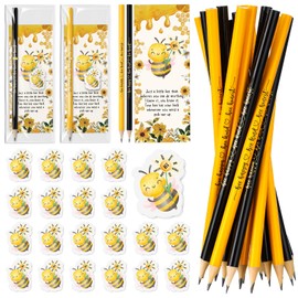 AmazingSpark 20 Set Bee Themed First Day of School Gifts Including Pre Sharpened Cute Pencils Bee Erasers Inspirational Bookmarks and Opp Bags for Back to School Classroom Rewards Party Favors