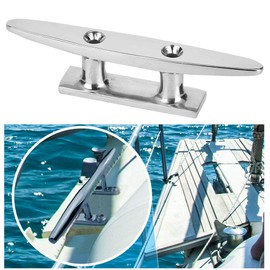 Cleat for Boats, 12.5 x 3 cm, 4.3 mm Threaded Hole, 316 Stainless Steel, Silver, Flat Boat Lamp, 2 Holes, Heavy Marine Cleat for Ships, Boats, Yachts