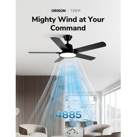 Orison Ceiling Fans with Lights, 52 inch Low Profile Ceiling Fan with RGB Backlight, Flush Mount Ceiling Fan with Remote and App Control,White Bedroom Fan, 6 Speeds, 5 Reversible Blades (Black RGB)