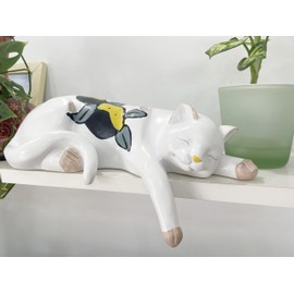 RISEON Resin Sleeping Cat Garden Statues Outdoor - Cat Figurine Memorial Statue Grave Markers Stone Garden Resin Sleeping Cat Sculpture for Indoor Outdoor Decor