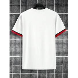 QJQ Men's Letter Graphic Tees Streetwear Short Sleeve Crewneck Color Block T Shirts Casual Summer Trendy Tops White Large