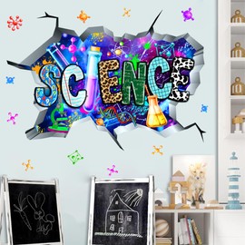 Science Wall Decals Science Classroom Decoration Chemistry Stickers for Students Peel and Stick Kids Educational Wall Decal 3D Broken Walls Biology Art Sticker for Nursery School Laboratory Decor