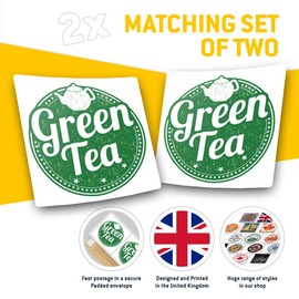 Square Stickers (Set of 2) 10cm - Green Tea Healthy Organic Tea Cup Fun Decals for Laptops,Tablets,Luggage,Scrap Booking,Fridges, 5171