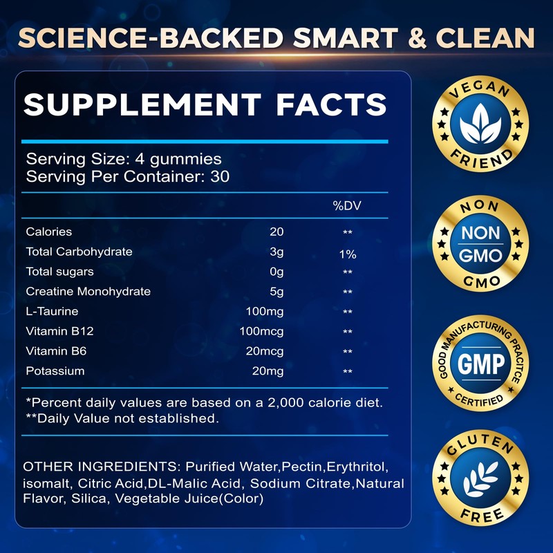 Creatine Monohydrate Gummies Complex 5000MG, 6X Energy & Muscle Support